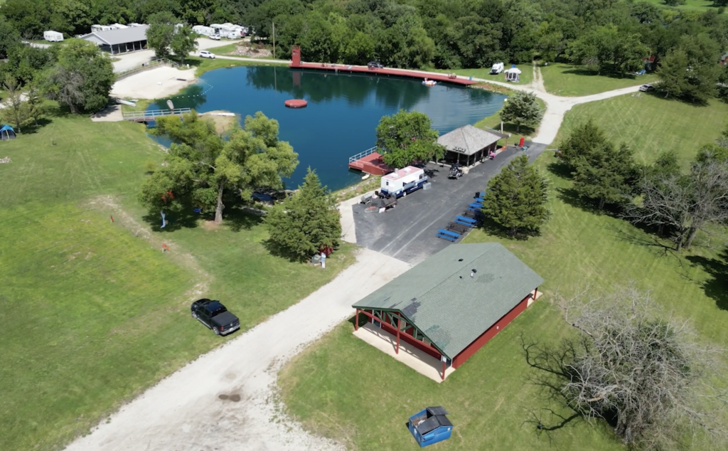 Swimming pond part of the campground for skydiving guests at Skydive Chicago