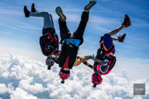 vertical skydivers over Skydive Chicago