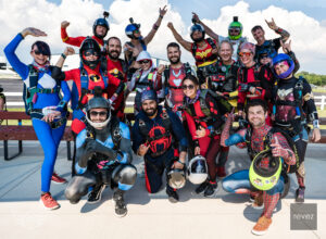 The skydiving community gathering together for a costume jump at Skydive Chicago