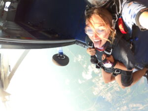 tandem pair about to leap from a plane at 13,500' at skydive chicago