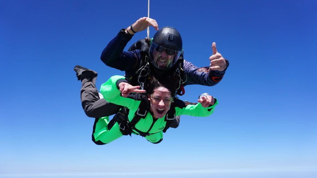 That moment of giving life's adventure! A tandem skydive at Skydive Chicago.