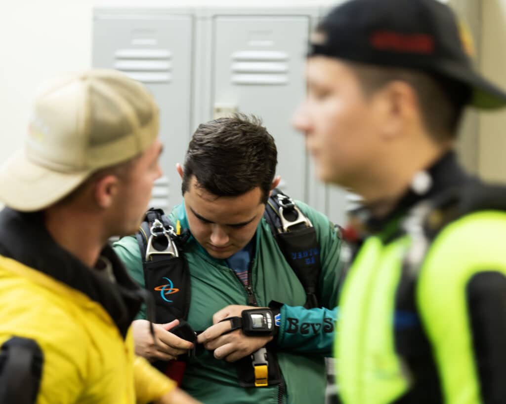 Students preparing to solo skydive in the Advanced Freefall Program at Skydive Chicago.