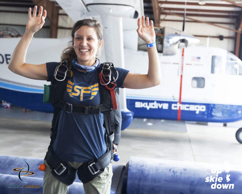 Skydiving instructor Nicole Richards practices her emergency procedures