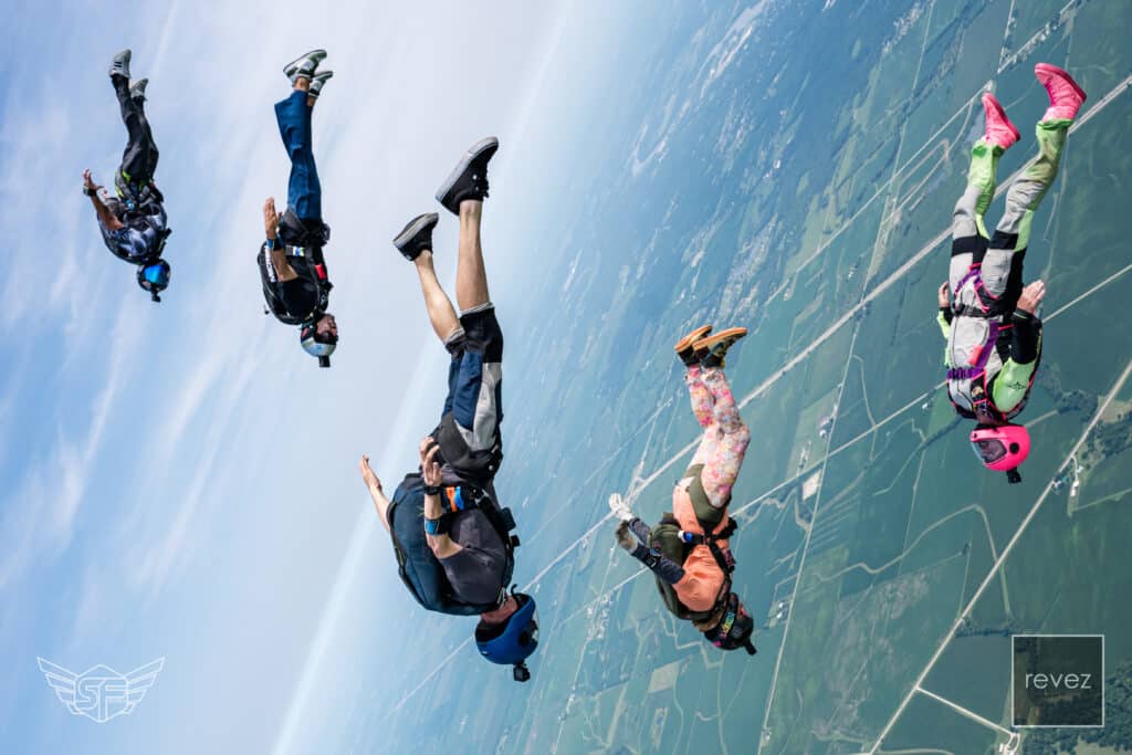 current skydivers partaking in an angle skydive at Skydive Chicago's SDC Summerfest boogie