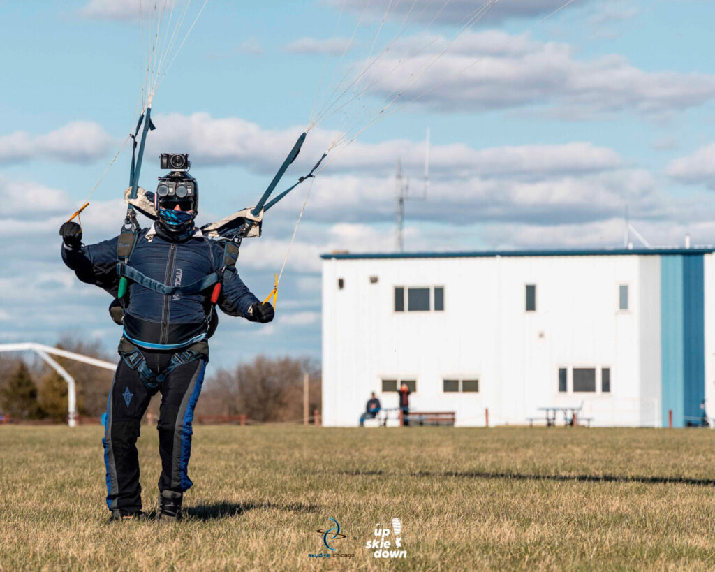 Baxter landing his parachute at Skydive Chicago