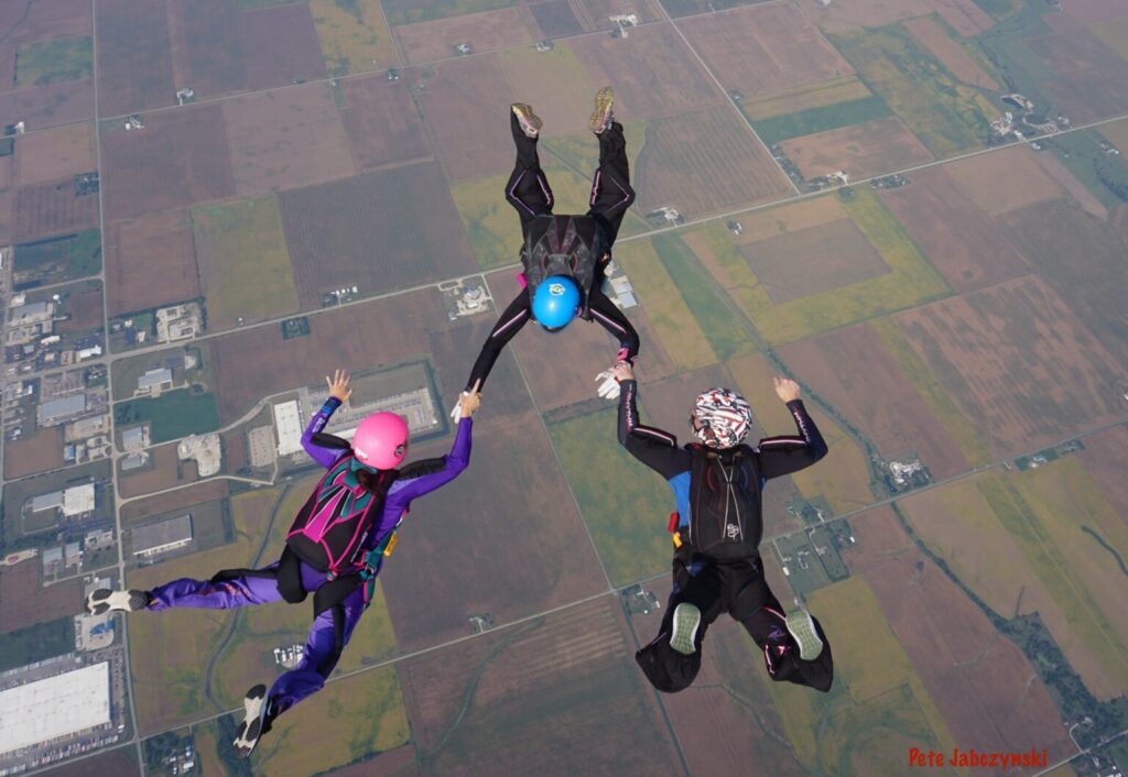 3-Way scrambles competition called Rookie Fest at Skydive Chicago