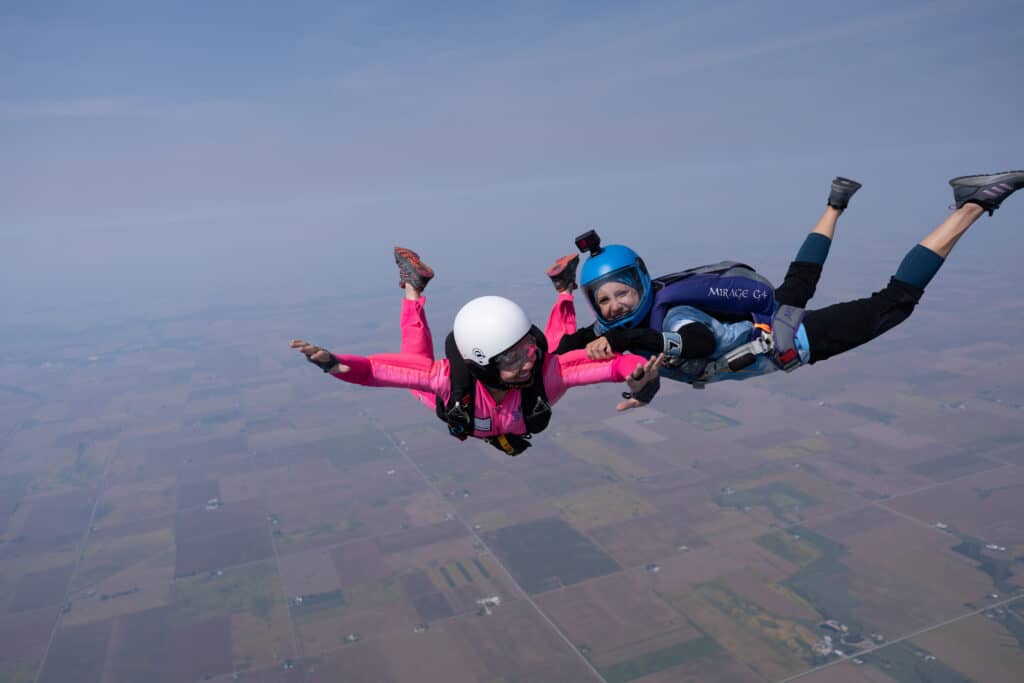 an afp student in freefall learning to solo skydive at Skydive Chicago