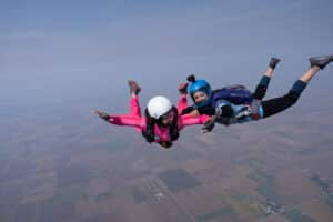 an afp student in freefall learning to solo skydive at Skydive Chicago