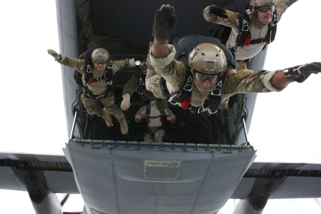 US Navy Seals performing a HALO jump