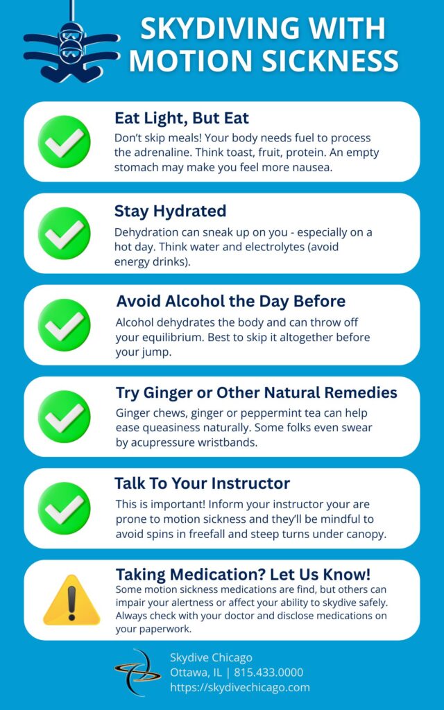 what to know about motion sickness and skydiving infographic