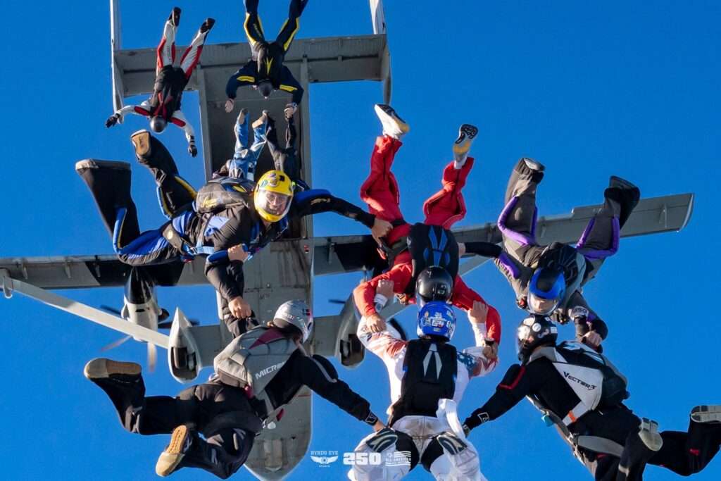 Belly flying exit out of the sherpa at Skydive Chicago