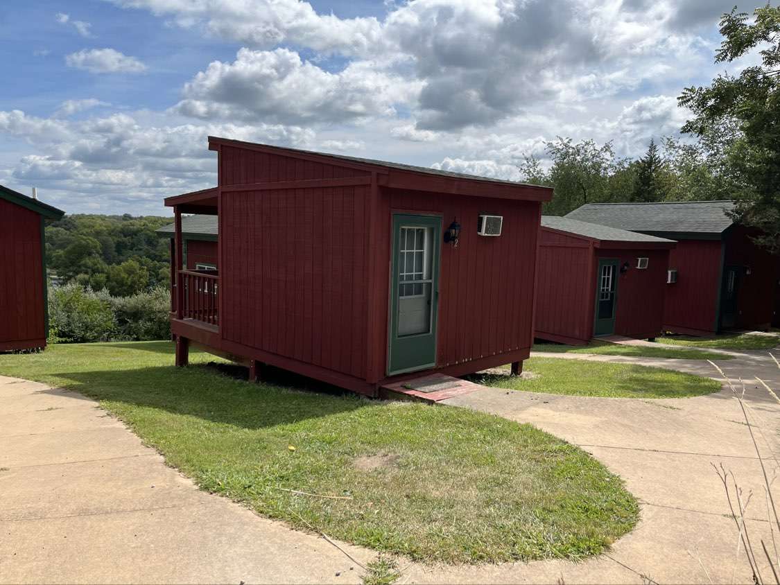 Deluxe cabin rental overlooking the Fox River at Skydive Chicago