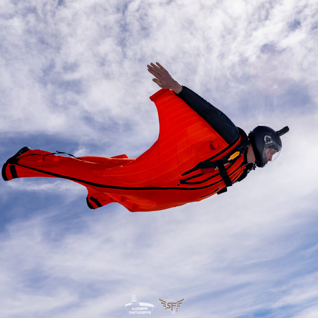 A licensed skydiver learning how to wingsuit skydive at Skydive Chicago