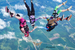 Freefly skydivers in a head down (or vertical) orientation at Skydive Chicago
