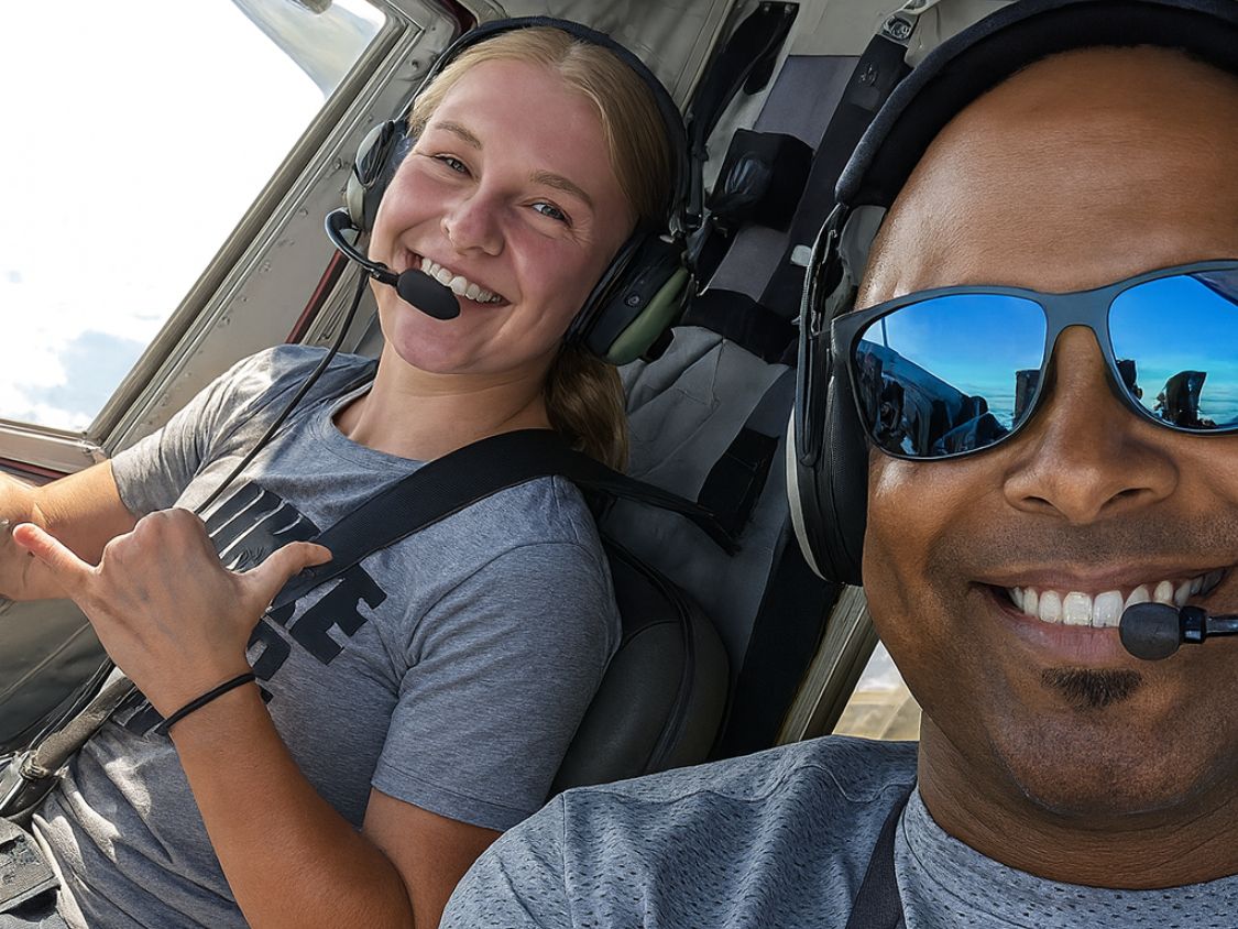 co-pilot is an observer in the pilot seat to watch skydivers jump