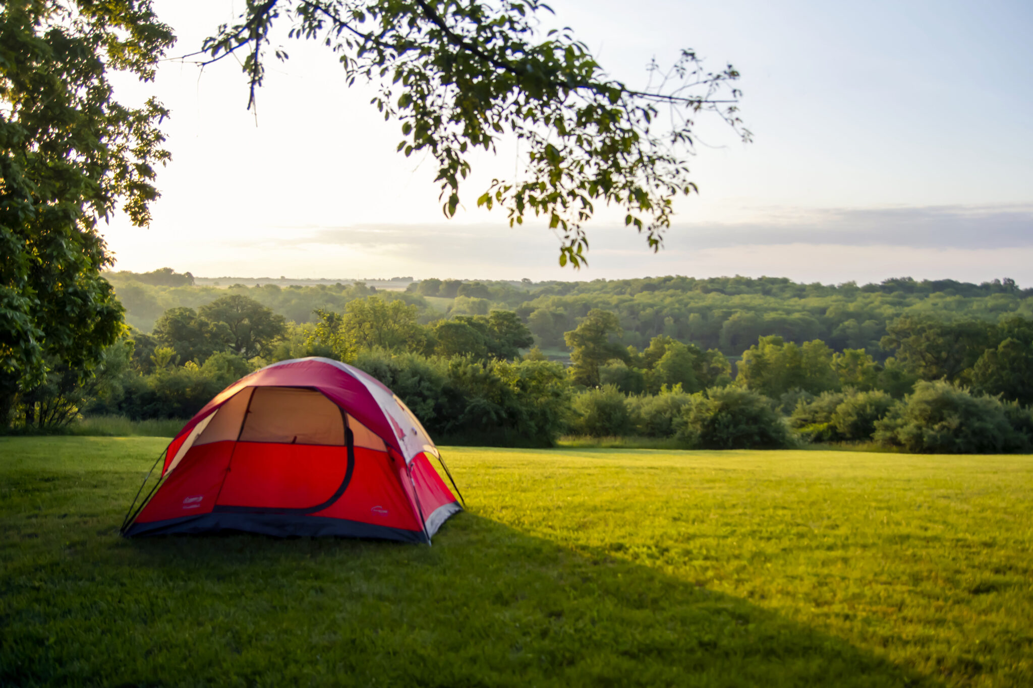 tent camping for skydiving guests at Skydive Chicago overlooking the Fox River